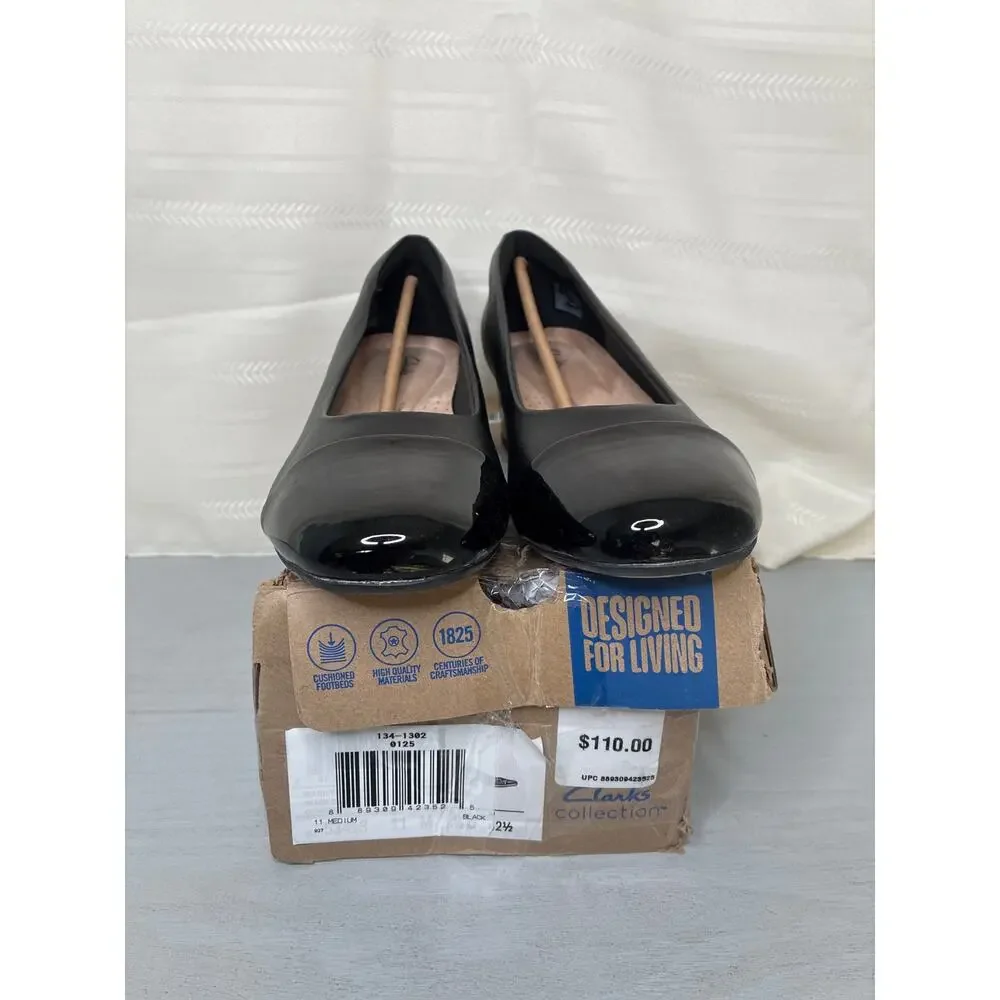 Clarks Marilyn Sara Cap Toe Block Heel Pumps Black Womens Size 11M
